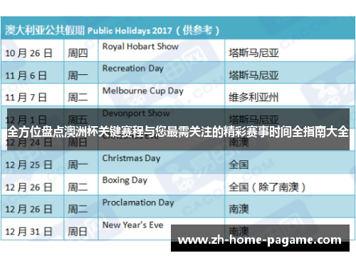 全方位盘点澳洲杯关键赛程与您最需关注的精彩赛事时间全指南大全 全方位盘点澳洲杯关键赛程与您最需关注的精彩赛事时间全指南大全